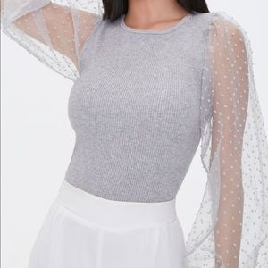 Puff sleeve light gray sweater. Size S.